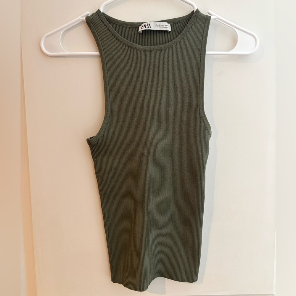 Zara Halter Ribbed Tank Top